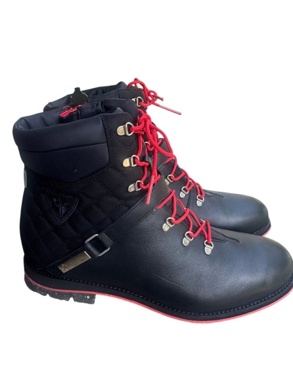 ROSSIGNOL Womens Black Leather Red Lace Ankle Hiking Boots EU 41.5 US 9.5